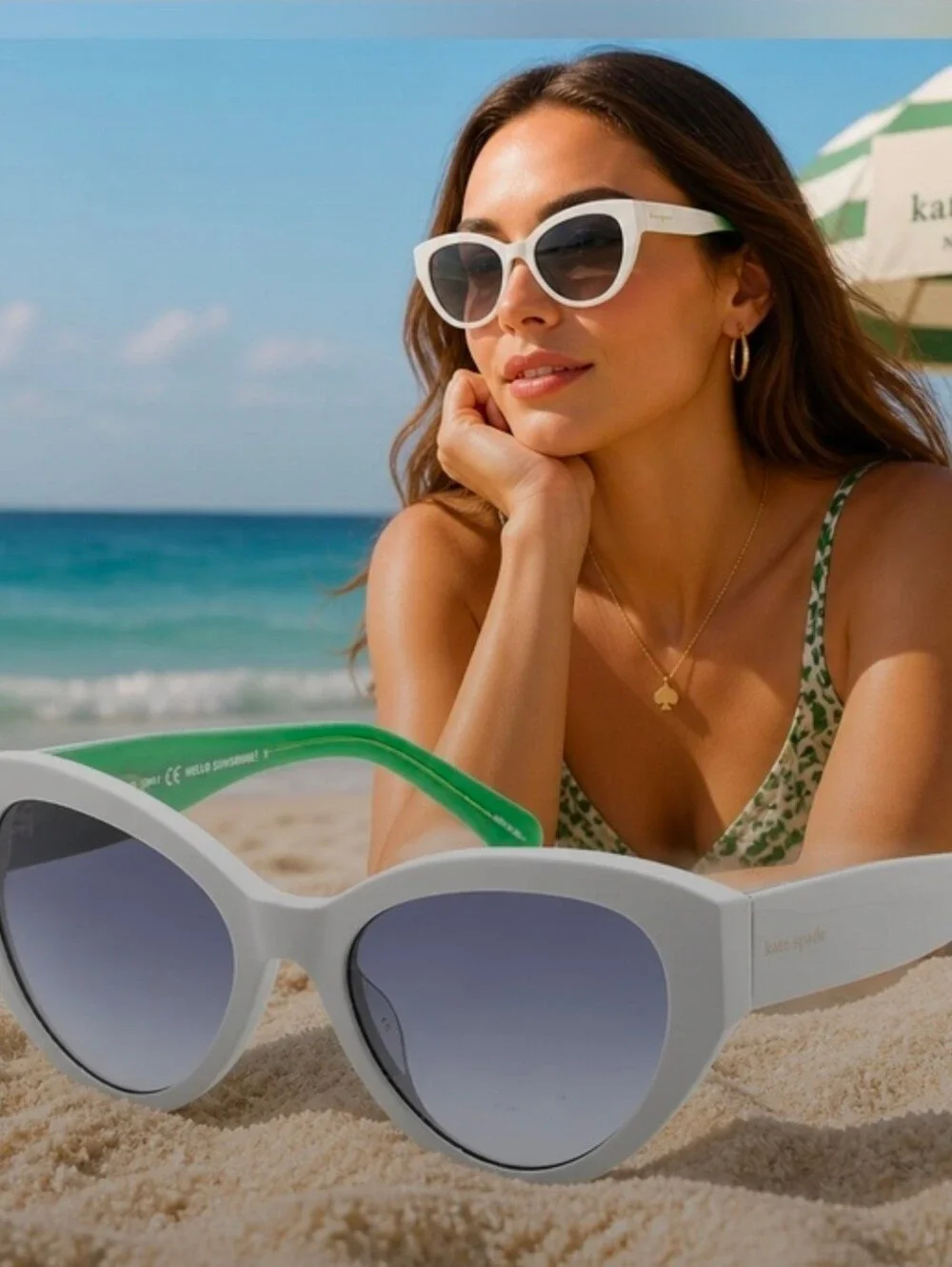 Kate Spade White Cat Eye Sunglasses with Gradient Blue Lenses